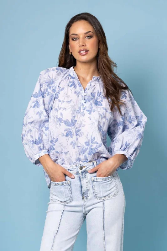 Anastasia Blouse Blue Floral Sophisticated Women's 