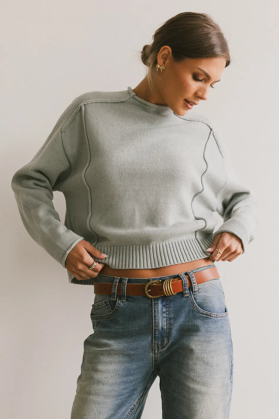 Leander Knit Sweater in Dusty Blue Business