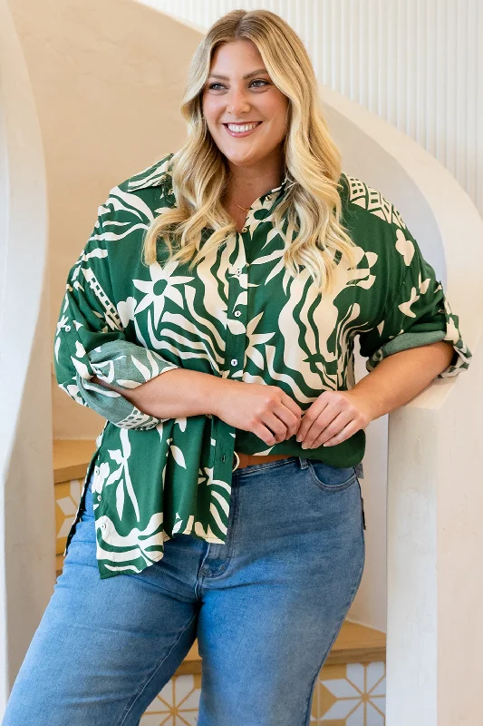 Anita Top Alicen Print Green Laid - back Women's Style