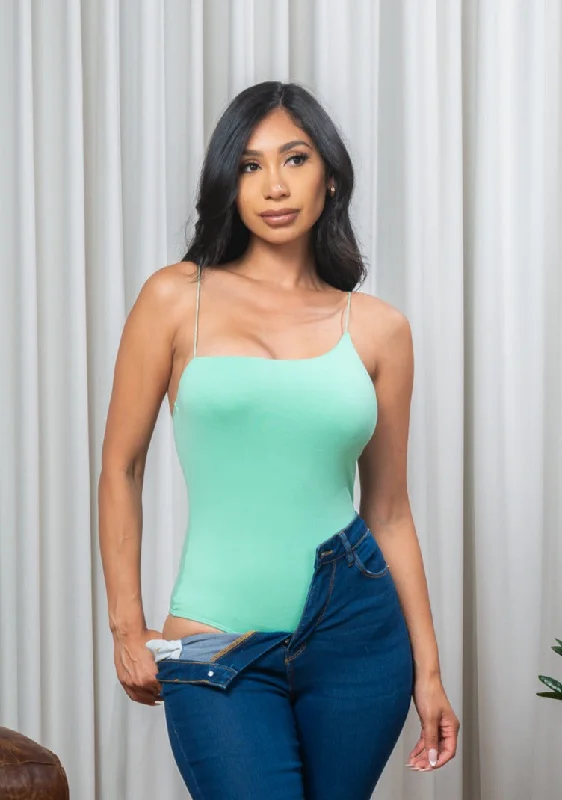 Soft Solid Spaghetti Strap Bodysuit Top (BT04139) Laid - back Women's Style