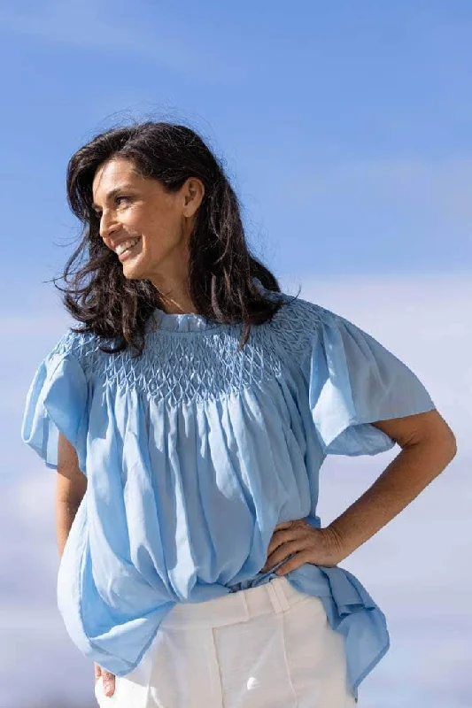Caspian Short Sleeve Blouse Light Blue Sophisticated Women's 