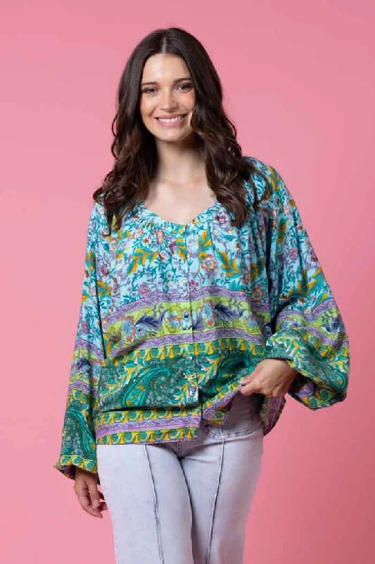 Lydia Blouse Green Floral Luxurious Women's High -  end
