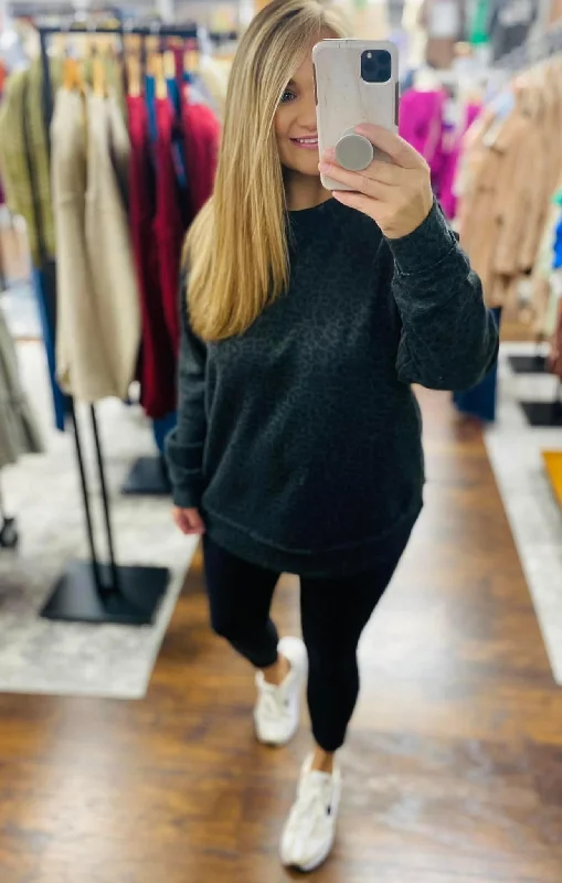 Weekend Fleece Casual Sweatshirt Black Leopard Confident Women's Power