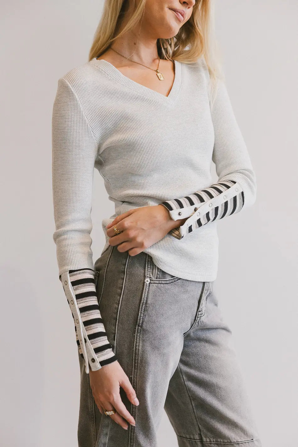 Ashton Waffle Knit Top in Grey Stylish Women's Tropical 