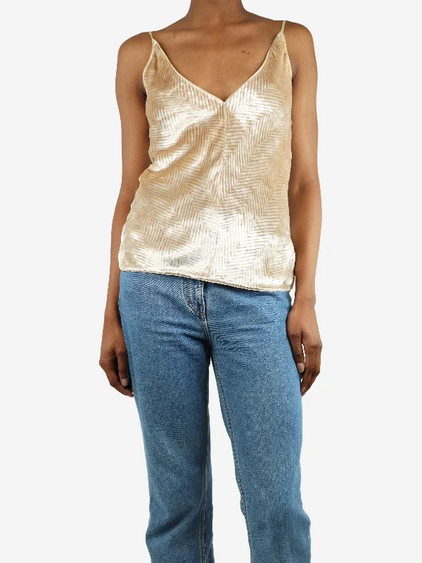 Cream sleeveless velvet camisole top - size UK 4 Bohemian Women's Free
