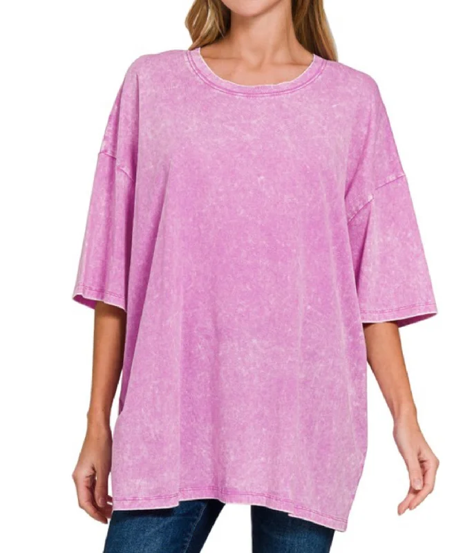 Acid Wash Cotton Boyfriend Tee Mauve Classic Women's Tweed