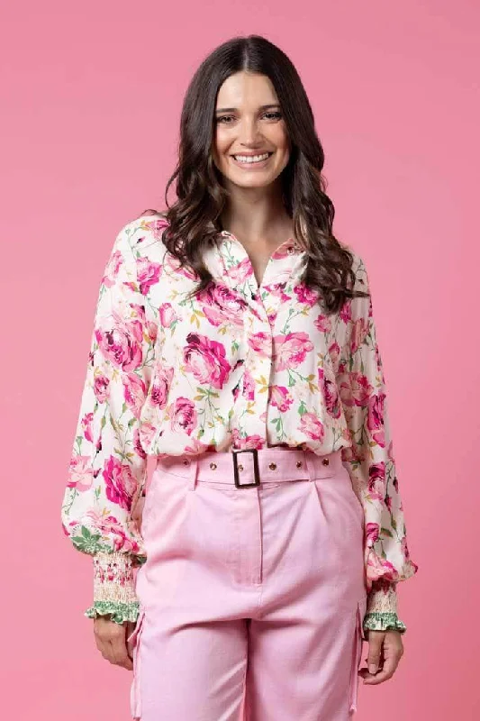 Rosa Shirt Beige Floral Stylish Women's Tropical 