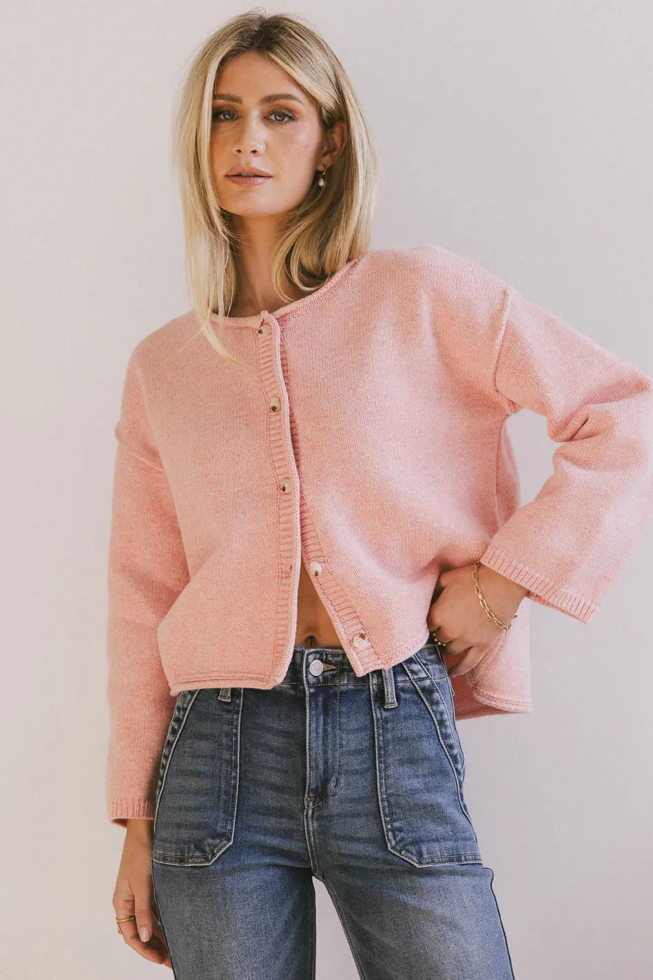 Carlie Knit Cardigan in Pink Dapper Women's Bow - adorned