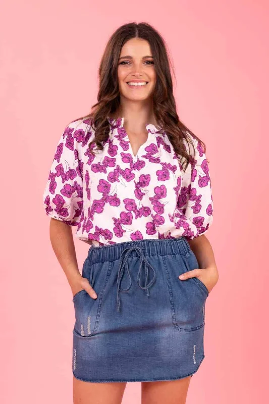 Mickey Top Cerise Floral Sustainable Organic