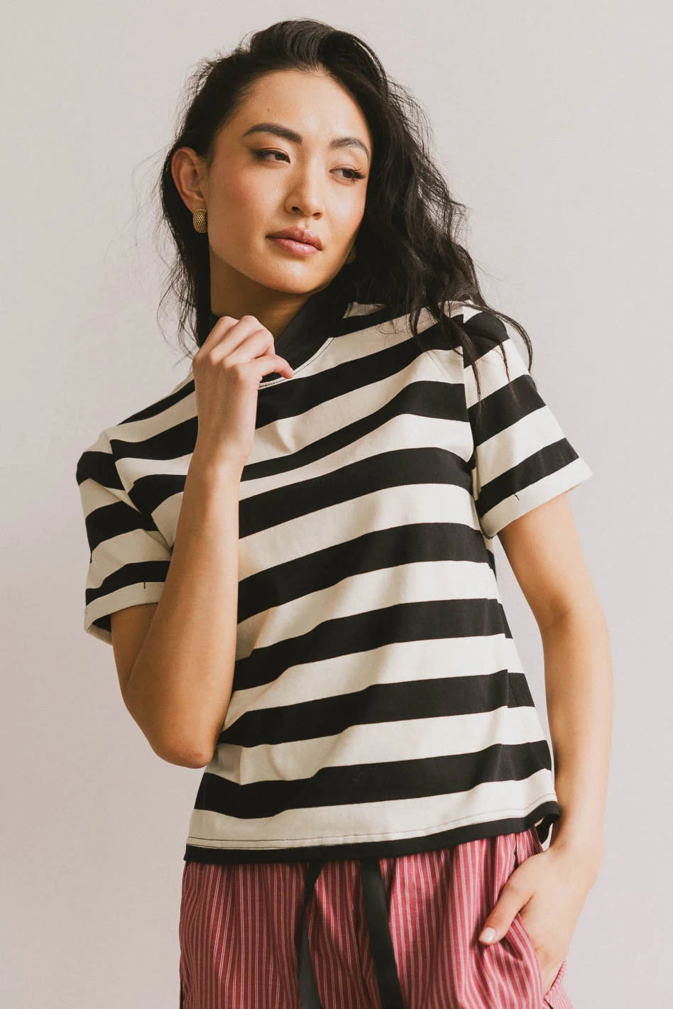 Grenna Striped Top in Black Trendy Women's 