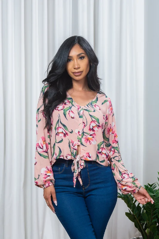 Long Sleeve Floral Print Button Down Top (185424) Traditional Women's 