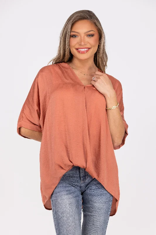 Find Your Happiness Women's Textured Hi-Lo 1/2 Sleeve Top Cozy Women's Winter