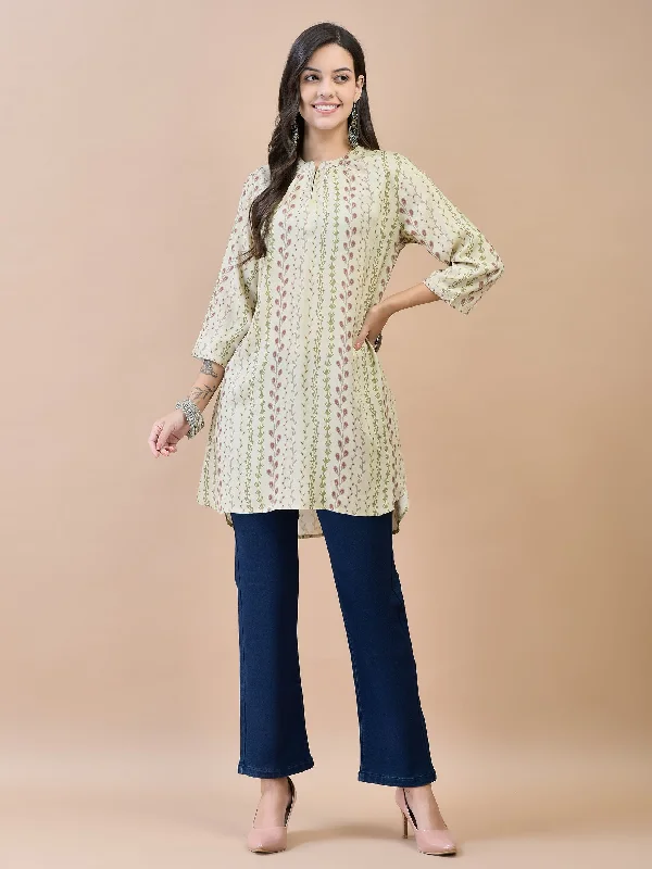 Women Liva Rayon Olive Floral Print Tunic Polished Women's Silk