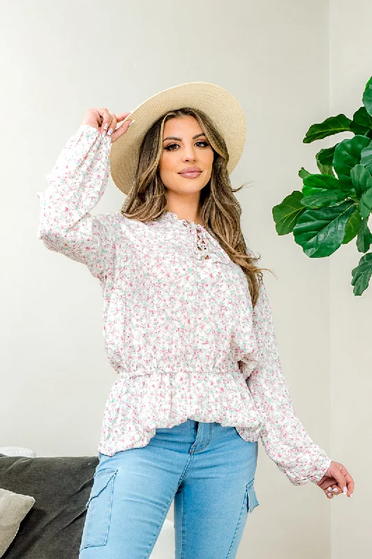 Long Sleeve Floral Print Top Elastic on Waist* (UP59840GNR) French