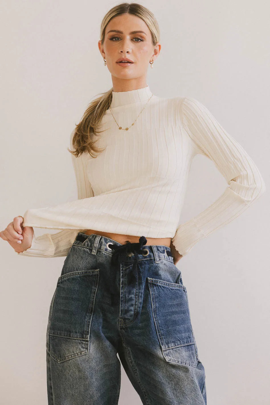Winnie Ribbed Top in Cream Business