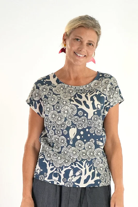 Tilly Top Mikko Print Indigo Dapper Women's 1920S