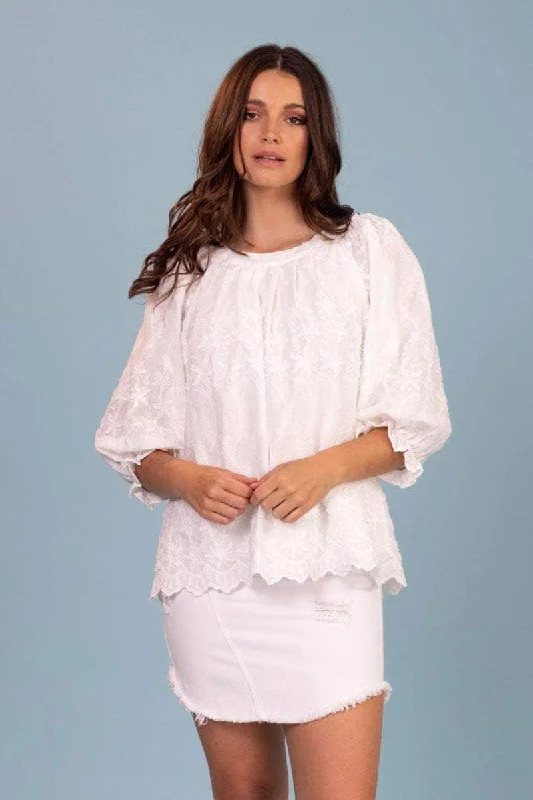 Feather Embroidered Top White Australian Beach