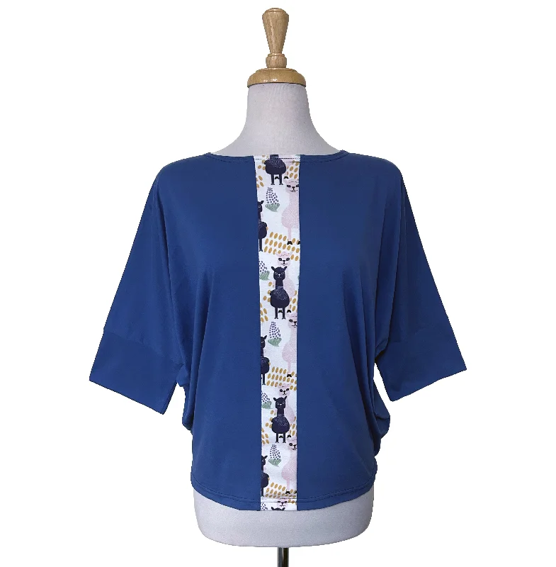 Batwing Top - Llama - Blue Laid - back Women's Vibe