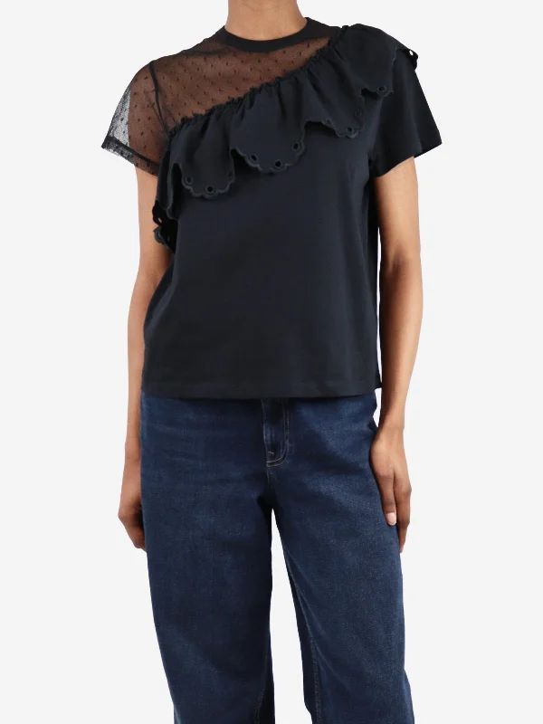 Black ruffled lace t-shirt - size XS Disco