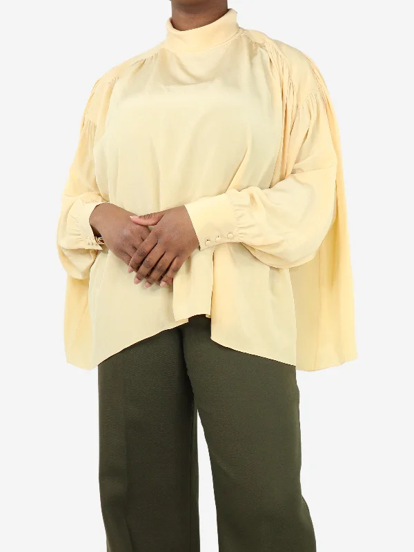 Yellow high-neck silk crepe shirt - size L Monochromatic All - in - one