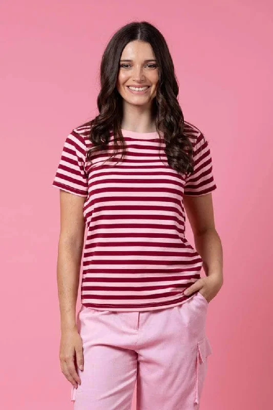 Jordyn Tee Maroon Stripe Relaxed Women's 