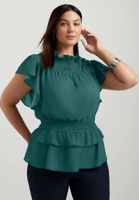 Mockneck Ruffle Blouse Bold Women's Animal Print