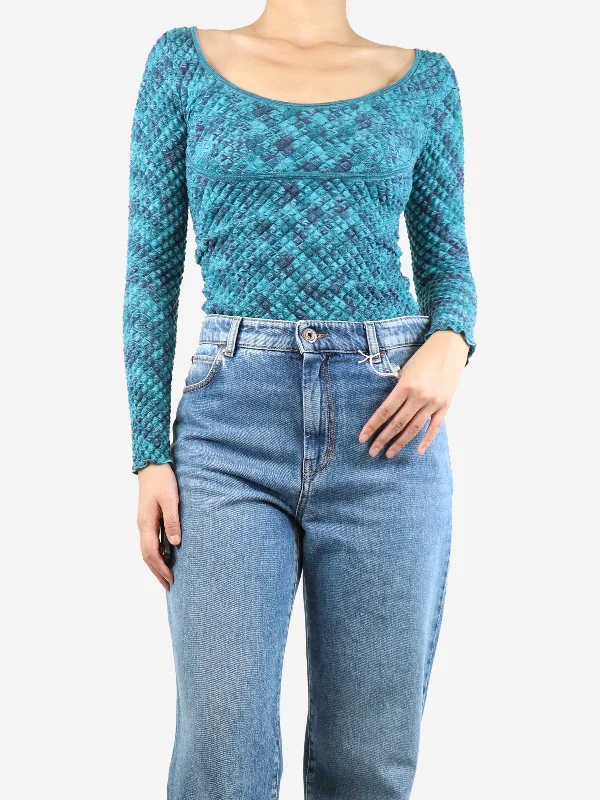 Missoni Blue boat-neckline wool textured knit top - size UK 10 Adventure