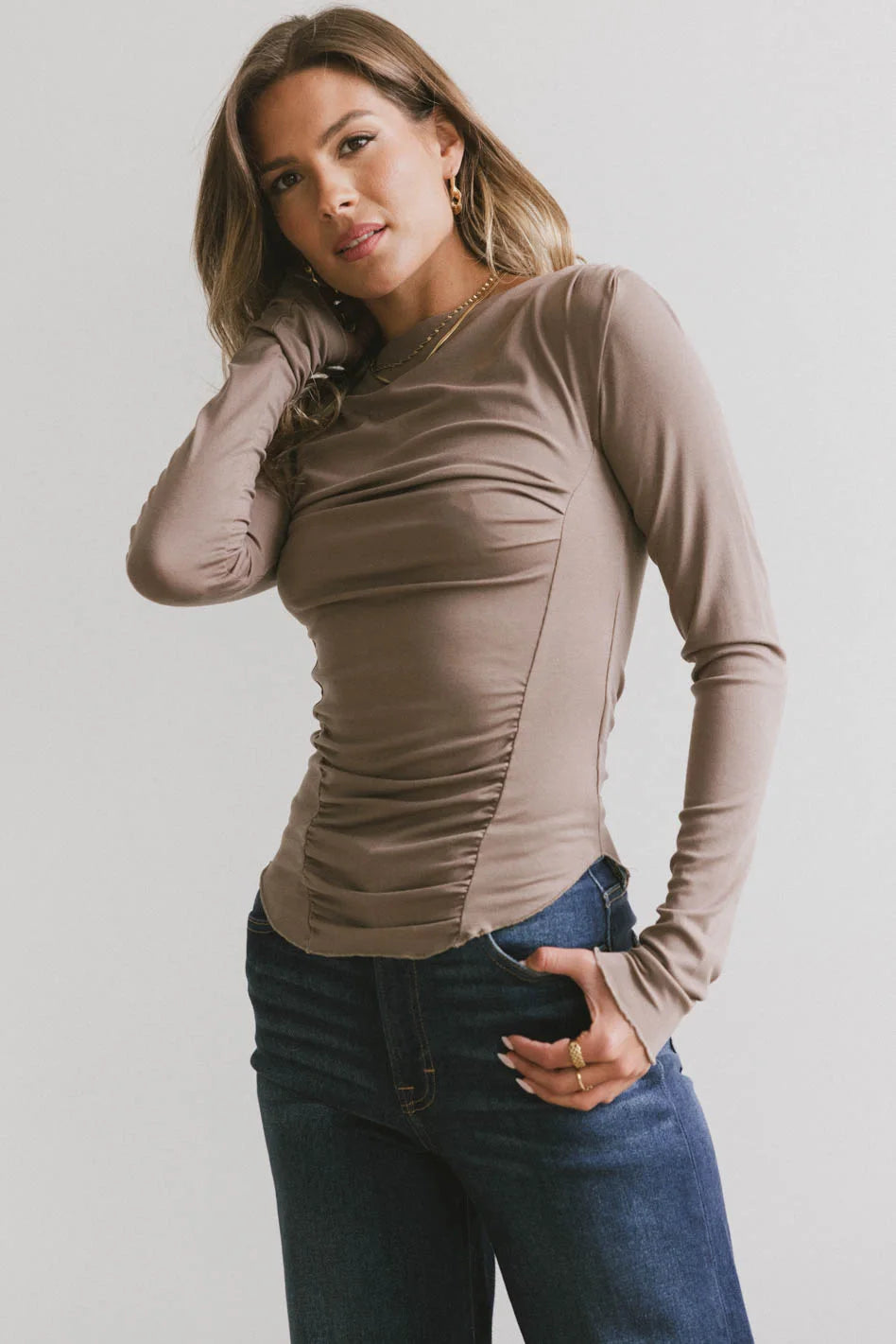 Bianca Ruched Top in Taupe garde