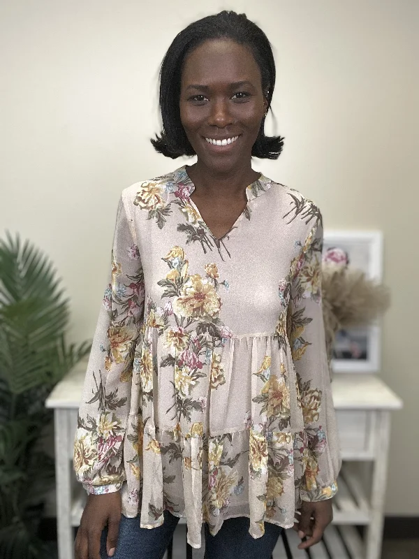 Flow Dreams Women's Floral Tunic Long Sleeve Top Laid - back Women's Vibe