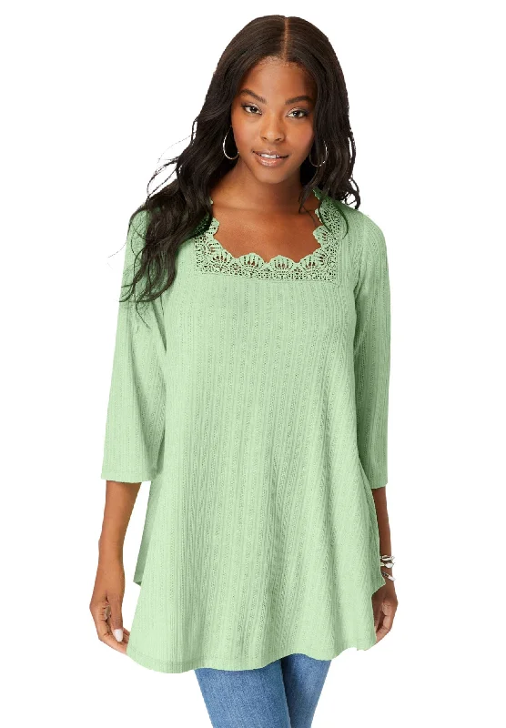 Squareneck Pointelle Top Practical Women's Quick - dry
