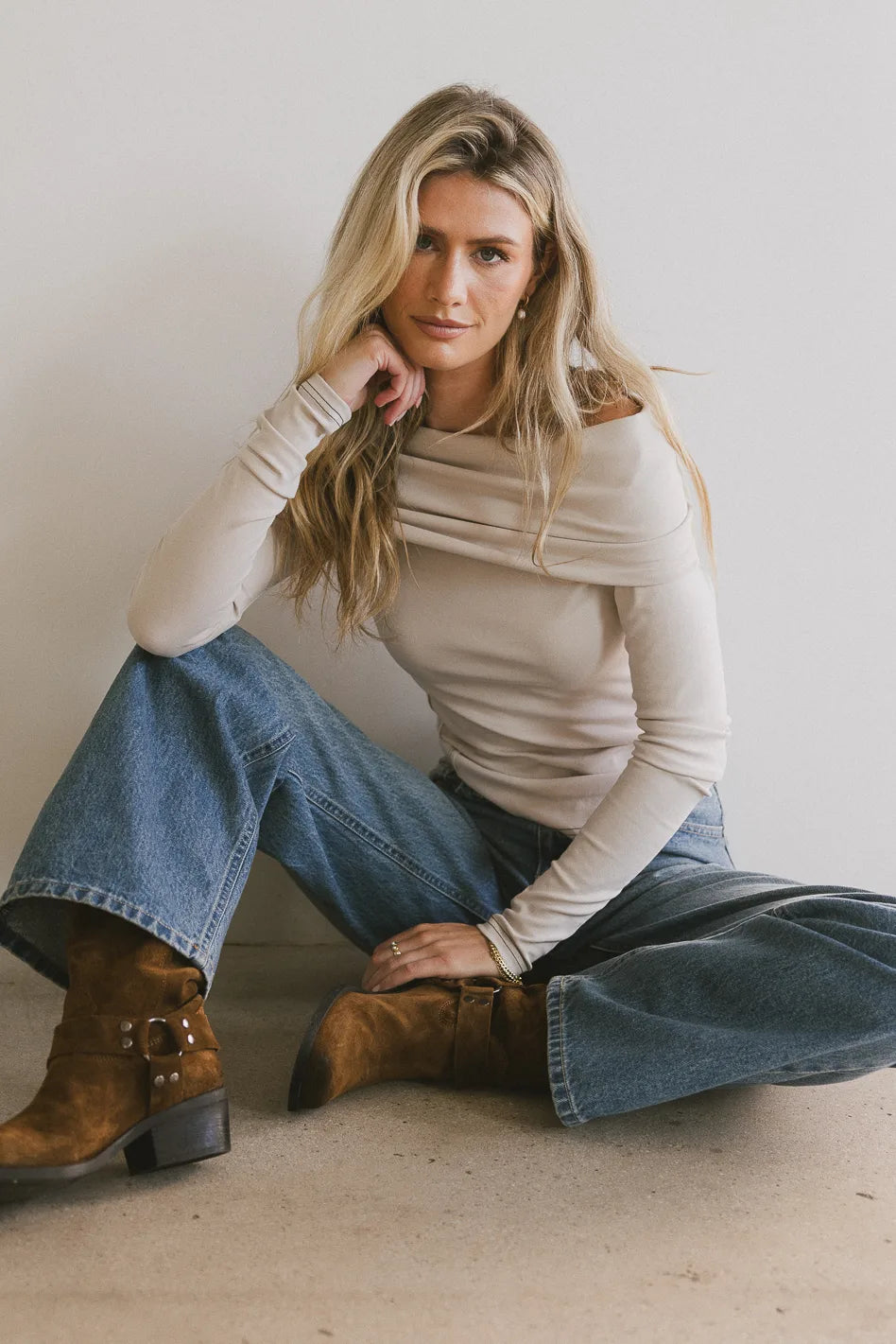 Jessica Bardot Top in Bone Classic Women's Tweed