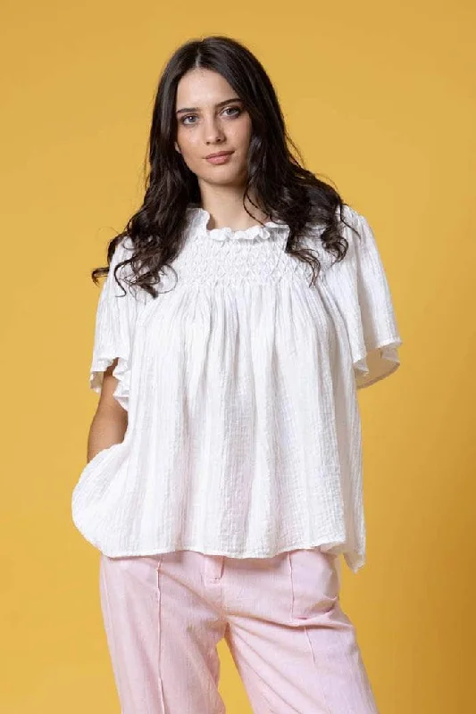 Caspian Short Sleeve Blouse White French