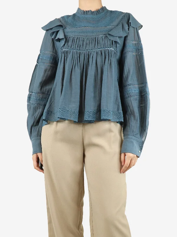 Blue lace pleated blouse - size UK 10 Cool Women's Skate