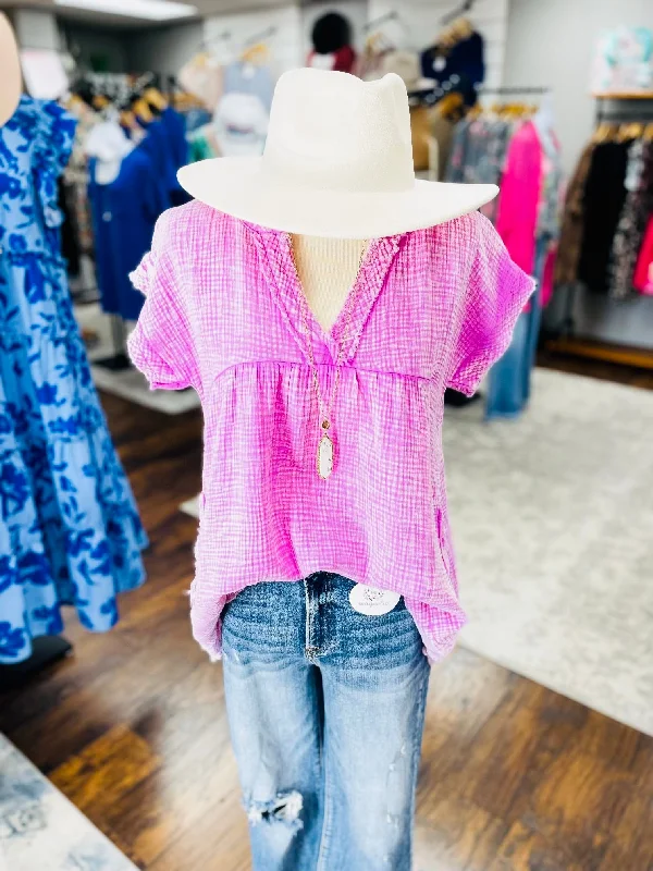 Leslie Washed Raw Hem Top Mauve Unique Women's Upcycled