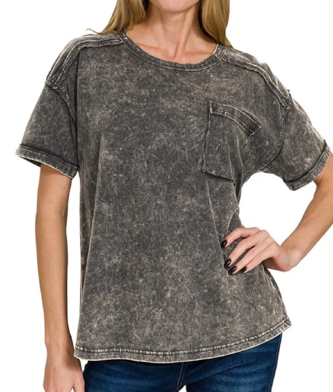 Acid Wash Pocket Tee Black Modern Women's Tech