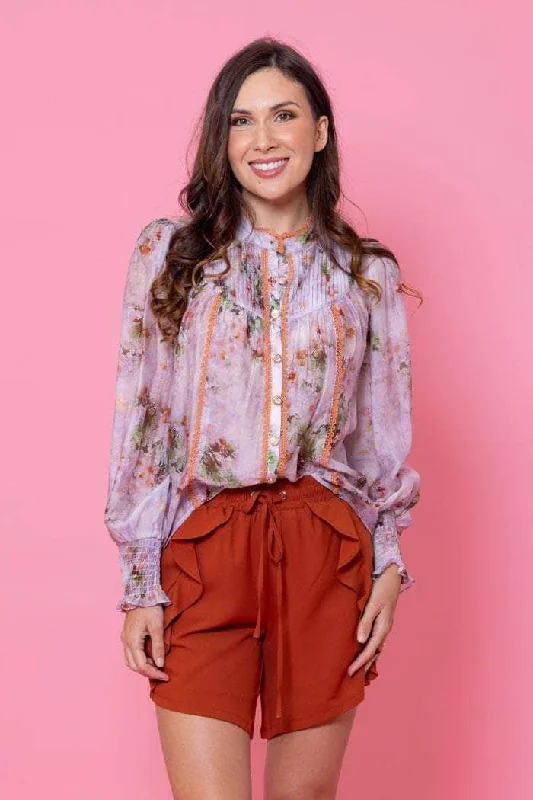 Ringo Shirt Lilac Rust Lace Cool Women's Distressed