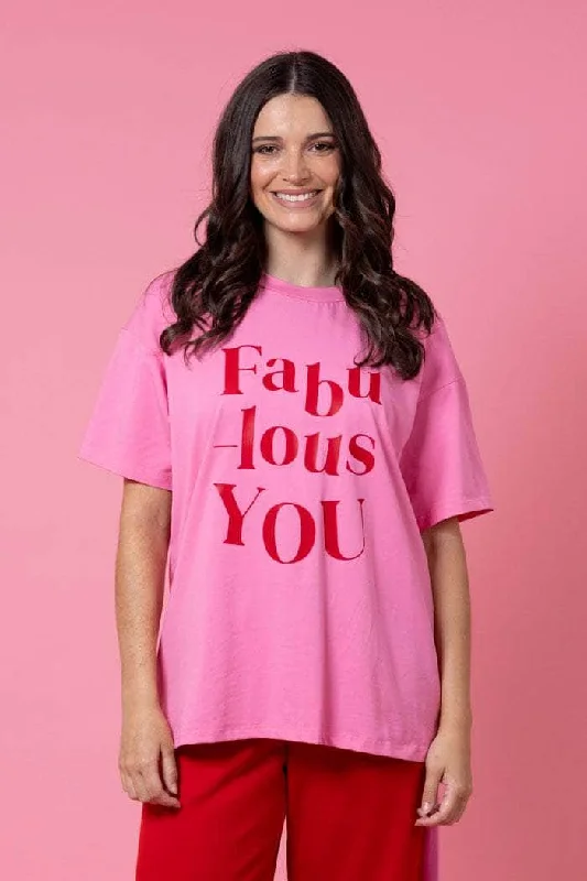 Tina T-Shirt Pink Red Print Confident Women's High - fashion