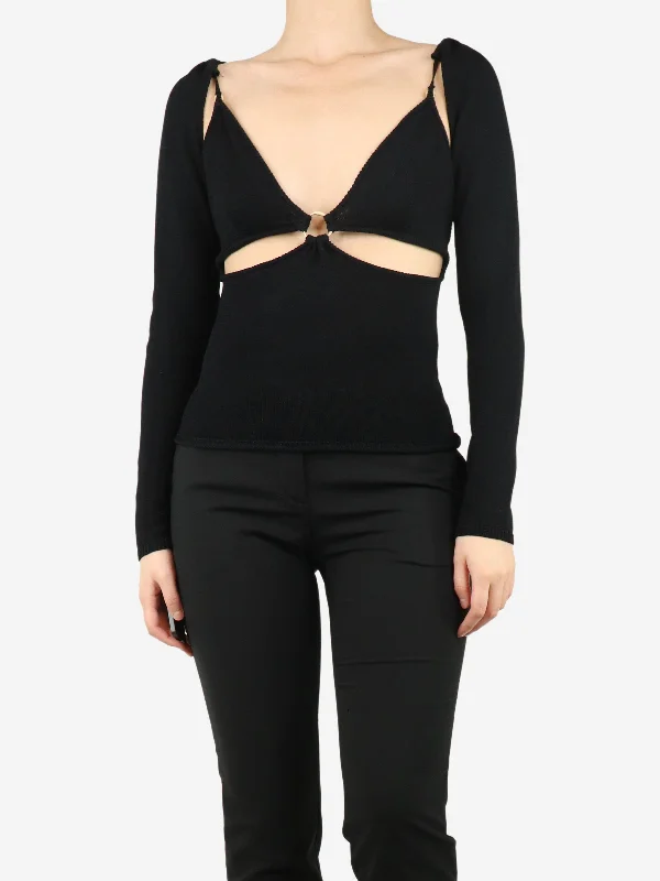 Black Kenzie cut-out stretch-knit top - size L Country