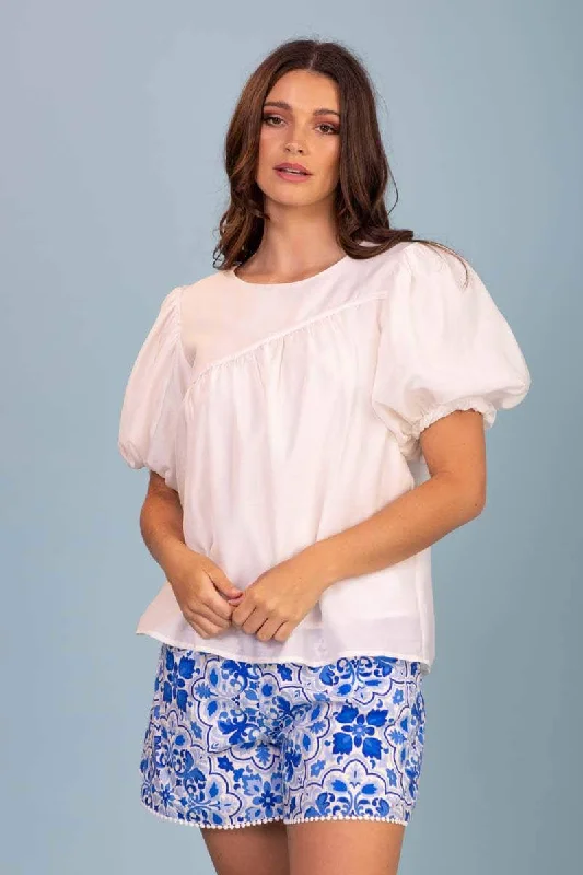 Sage Top White Classic Women's Pin - striped