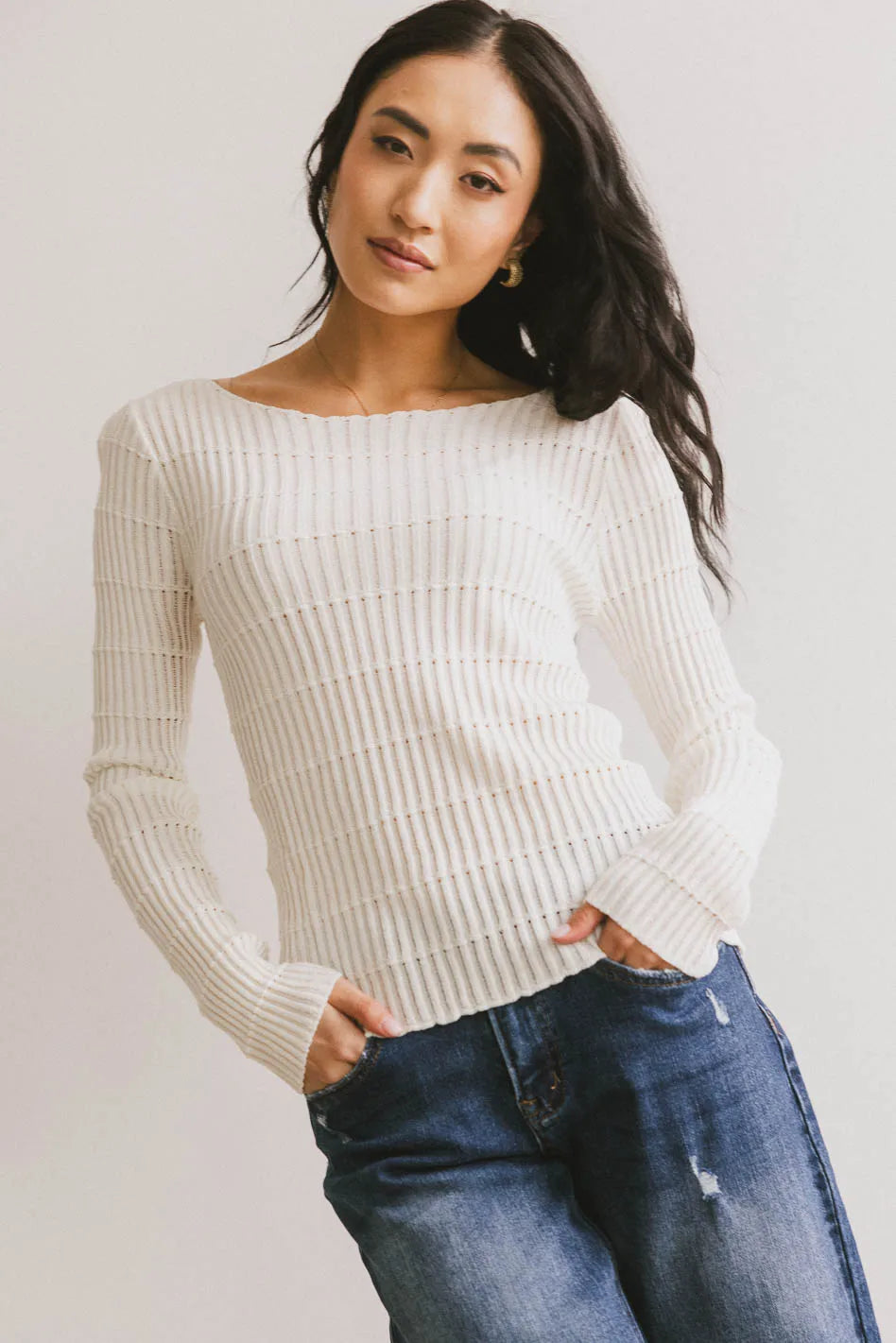 Gemma Sheer Ribbed Top in White Scandinavian
