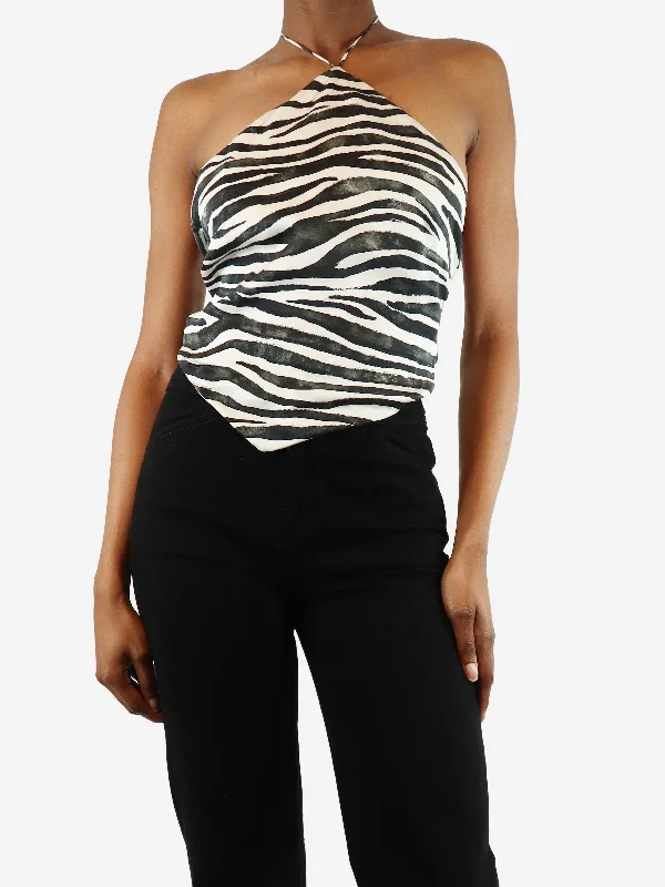 Black halter neck zebra print top - size XS Cashmere