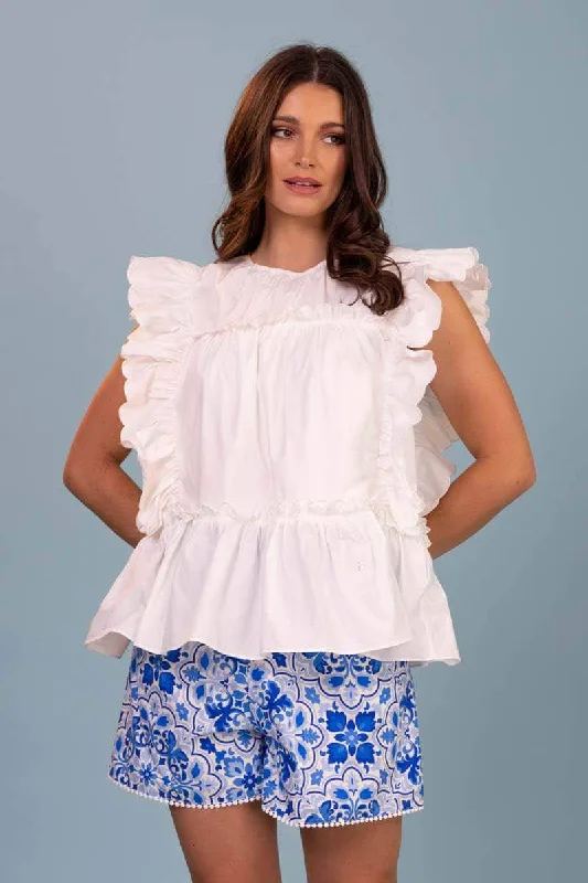 Erika Top White Polished Women's Silk