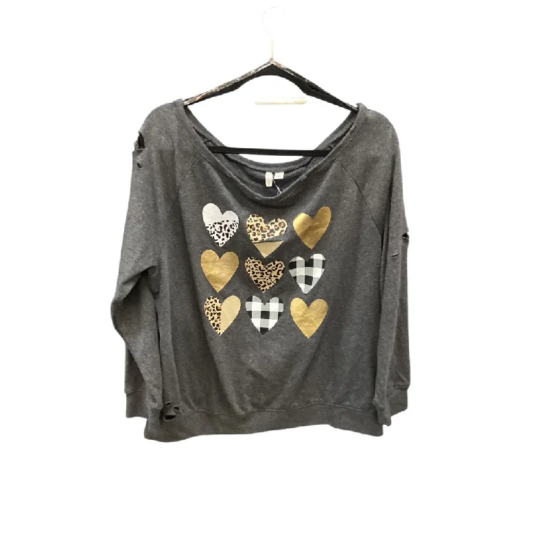 Top Long Sleeve By Cato In Grey, Size: Xl Hip Women's Retro