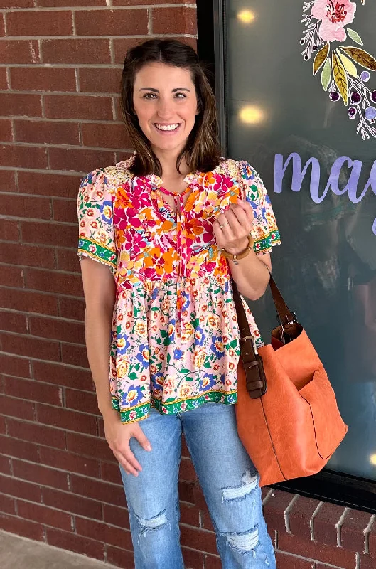 UMGEE Mixed Print Smocked Shoulder Top Cozy Women's Sherpa - lined