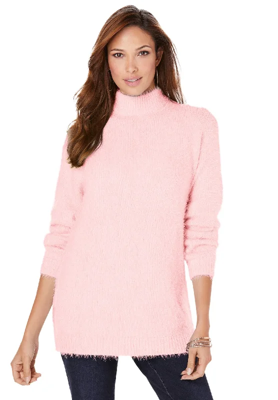 Eyelash Mockneck Sweater Elegant Women's 