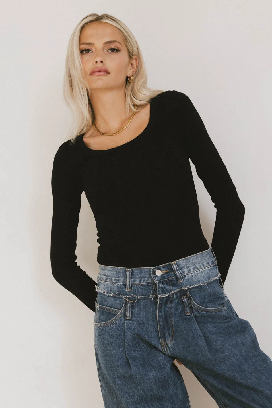 Audrey Ribbed Top in Black Luxurious Women's High -  end
