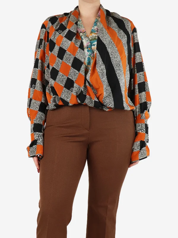 Multicolour check and floral printed knot blouse - size UK 12 Sporty Women's Tennis