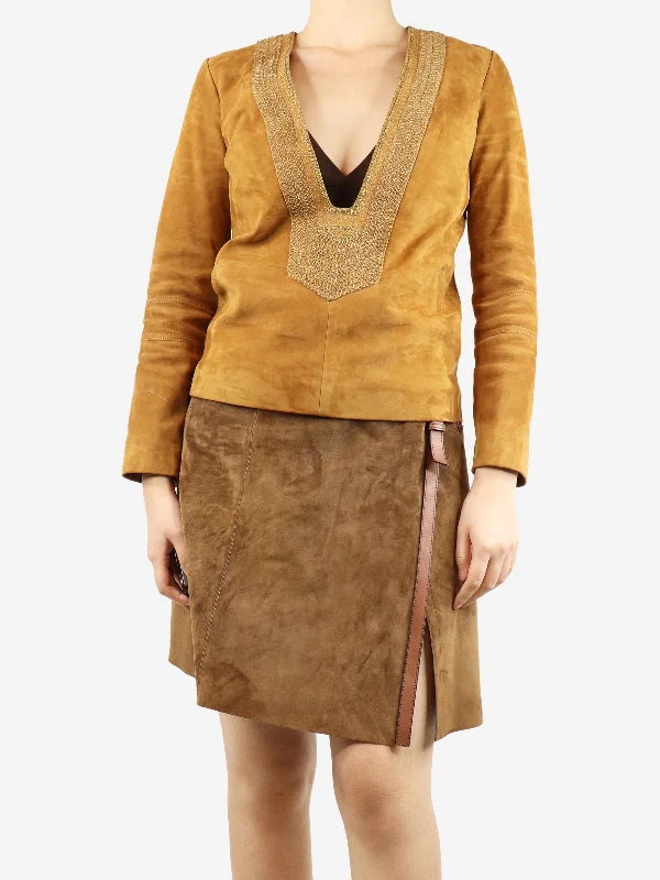 Brown kaftan suede top - size UK 8 British Gentlewoman Style