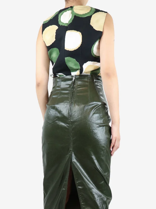 Black sleeveless printed top - size UK 10 Tough Women's Military - inspired