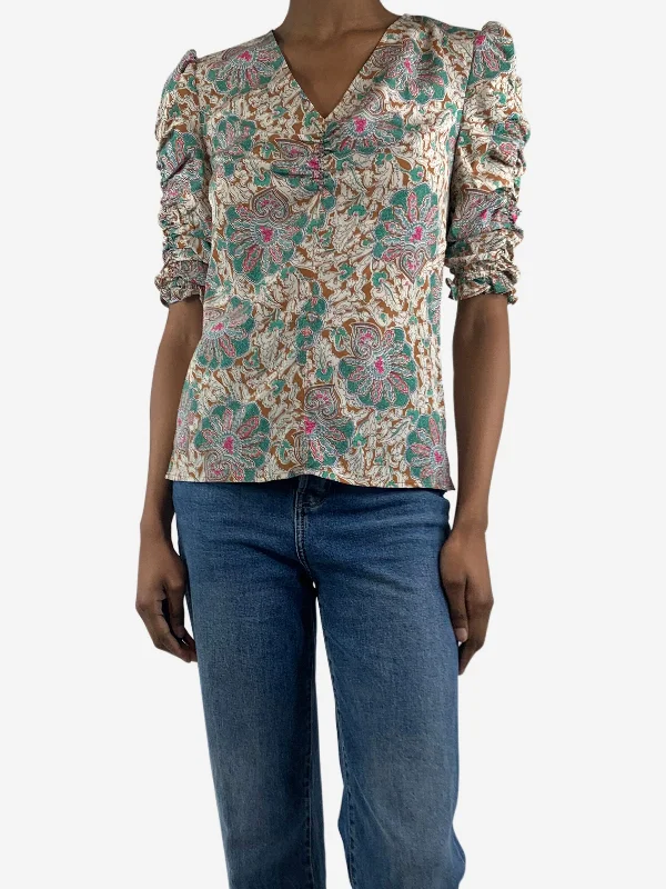 Multi floral-printed ruched top - size XS Contemporary 
